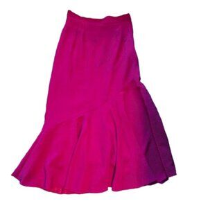 Vintage Fuchsia Midi Skirt | Asymmetric Flutter Hem | Statement Piece